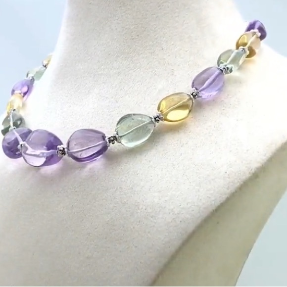 MULTI STONES HAND CRAFTED NUGGETS SHAPE GEMSTONE BEADS NECKLACE!!! - Picture 10 of 15